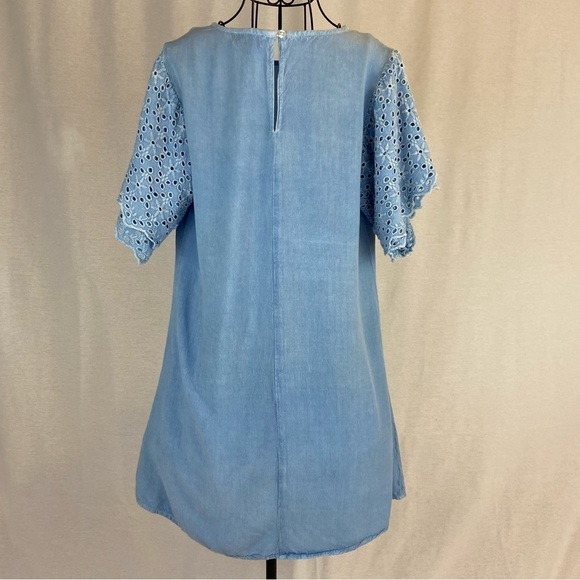 Eyelet Sleeve Pale Denim Chambray Blue Mini Dress by Style Envy Fairy Feminine - Picture 6 of 10